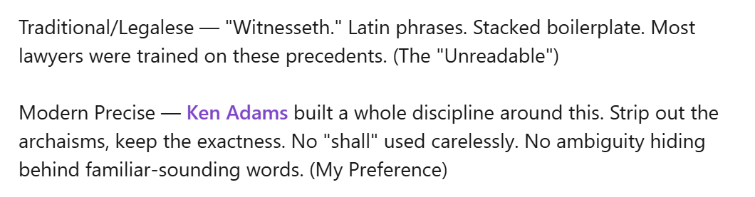 An extract from Jerry Levine's post about the six different styles of contract